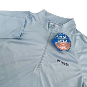 Columbia PFG Mens Small Terminal Tackle Quarter Zip UPF 50 Fishing Shirt Blue